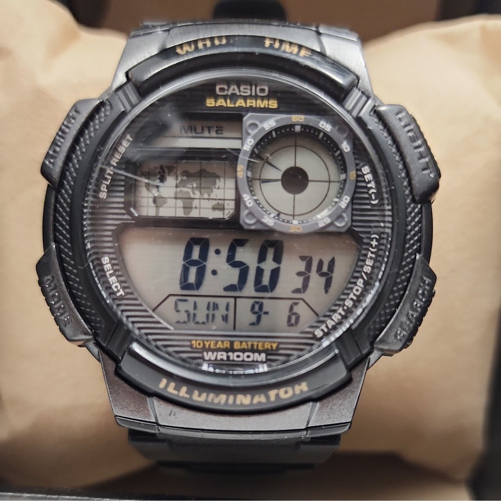 NEW Casio 3198 AE-1000W Mens Watch 44mm World Time 100M Digital Backlight